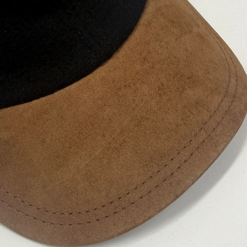 Timberland Baseball Cap Wool Leather Brim Black Strapback Logo Casual Outdoor OS